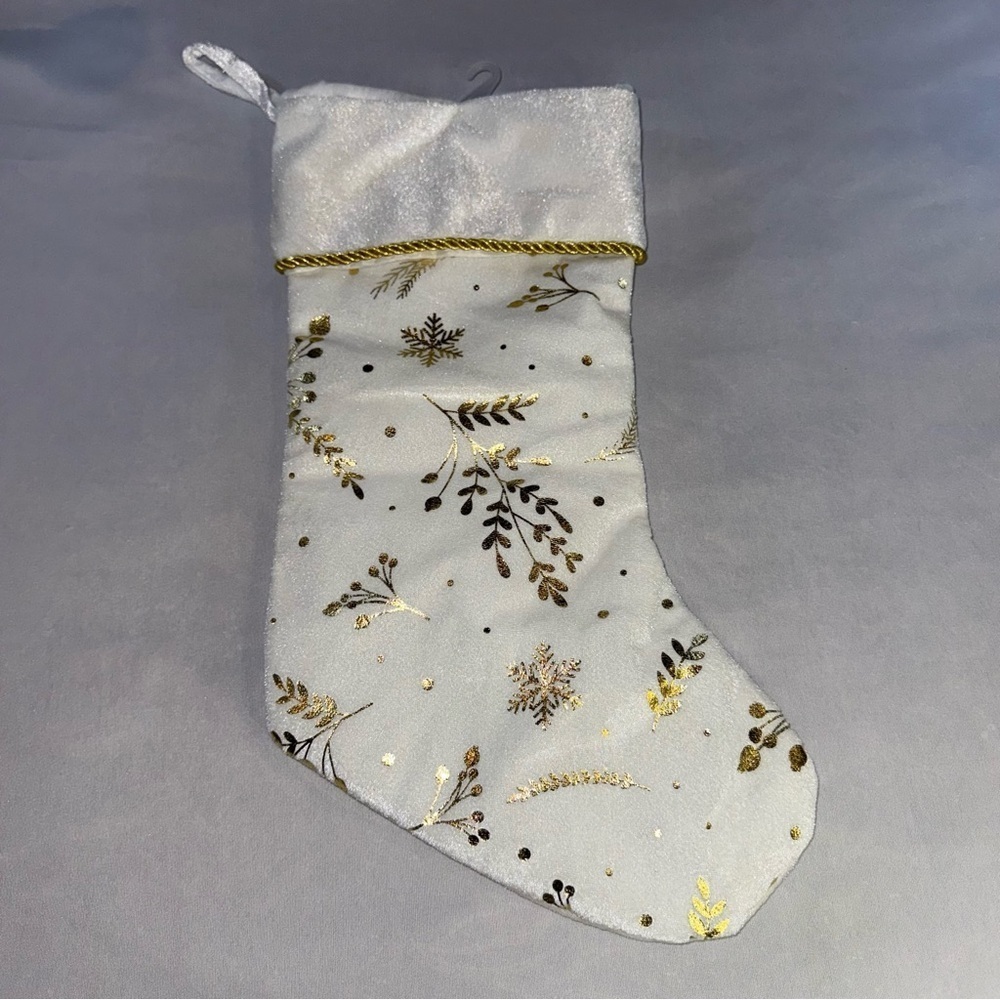 Cream and Gold Christmas Stocking with Complimentary Santa Hat, Adult